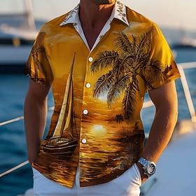 Men's Coconut Tree Nature  Landscapes Sunset Summer Hawaiian Shirt Tropical Shirts Aloha Shirt Short Sleeve Hawaiian Beach Vacation Wear Summer Spring Turndown