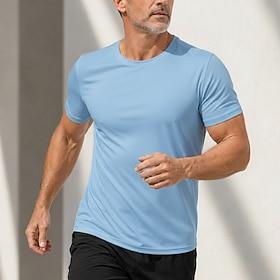 Herre T-shirt Tee Top Kortærmet Rund hals Sommer Forår Vanlig Afslappet Atletik Hurtigtørrende Tynd Ren Afslappet Daglig Sport Lyseblå Sort Hvid Top T-shirt ti