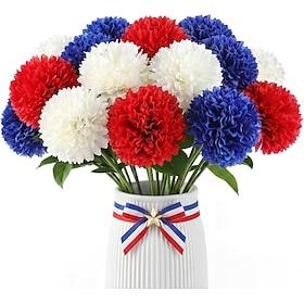 12pcs Artificial Flowers July 4th Patriotic Silk Flowers Home Decoration Red, White, and Blue Fake Flowers Memorial Day Table Centerpiece