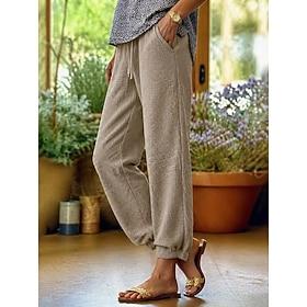 Women's Waffle Joggers Straight-Leg Trousers Active Casual Daily Long Mid Waist Light Coffee Black Coffee Gray Summer Spring Fall