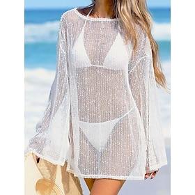 Dame Badetøj Opdækning Svømmedragt Kjoler badedragt sexet udskæring Patchwork Ferie Strand Tøj Helfarve Rund hals Langærmet Badedragter