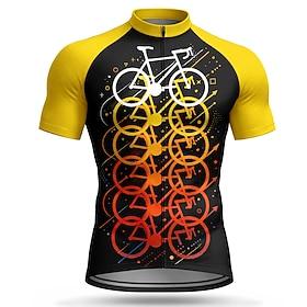 Herre Cykeltrøje Geometrisk Kortærmet Cykel Trøje Toppe med 3 baglommer UV-resistent Hurtigtørrende Med lommer Forside Lynlås Sport Gul Orange Tøj