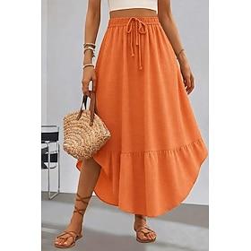 Women's Waffle Skirts Elegant Bohemia Fashion Casual Maxi Mid Rise Skirts Graphic Drawstring Elastic Waist Irregular Hem Inelastic Micro-elastic Daily Vacation