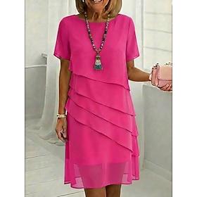 Women's Knee Length Dress Chiffon Dress Casual Dress Elegant Fashion Modern Outdoor Vacation Going out Regular Fit Plain Short Sleeve V Neck Blue Pink Burgundy