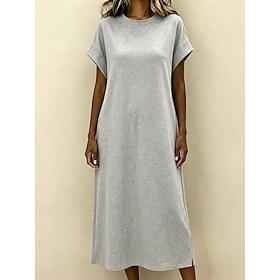 Women's Midi Dress Casual Dress T Shirt Dress Tee Dress Fashion Classic Modern Daily Vacation Regular Fit Plain Short Sleeve Crew Neck Black Brown Light Grey G