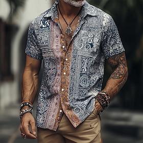 Herre Boheme Bohemisk Indviklede blomster Skjorte Sommer skjorte Button Up skjorte Kortærmet Vintage retro udendørs Strandferie Sommer Forår Aftæpning 3D-udskr