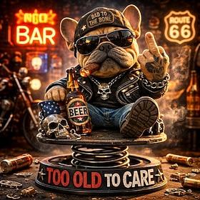 Too Old To Care Dashboard Bobblehead, Handmade Resin French Bulldog Biker Figurine Funny Gift for Dad to Old Man Office Car Decor Gift, Handmade Collectible