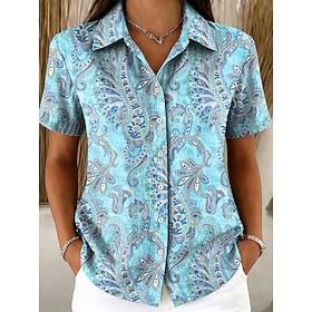 Women's Shirt Buttons Print Graphic Paisley Vintage Stylish Modern Short Sleeve Shirt Collar Regular Tops Casual Daily Blue Yellow Pink Royal Blue Purple Summe