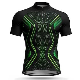 Men Cycling Jersey Geometric Short Sleeve Bike Jersey Top with 3 Rear Pockets UV Resistant Quick Dry With Pockets Front Zipper Sports Green Clothing Apparel