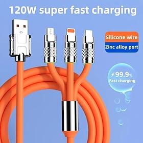 2 Pack 3 in 1 Multi Charging Cable 120W Super Fast Charging Cord, Liquid Silicone USB to Type C Lightning Micro USB Durable Cable for iPhone 17 16 15 Samsung A
