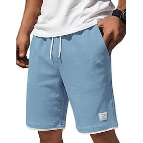 Men's Waffle Shorts Shorts Summer Shorts Beach Shorts Casual Shorts Pocket Elastic Waist Plain Comfort Breathable Knee Length Casual Outdoor Beach Vacation Fas