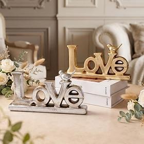 Retro Resin LOVE Letter Bird Figurine, Decorative Tabletop Ornament for Living Room, Bedroom, Entrance Hall, Study, Office Shelf Decor