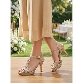 Kvinders guld glitter sandaler med høj hæl, elegante åben tå pæne sko til bryllupsgæster, havebryllup formelle begivenheder