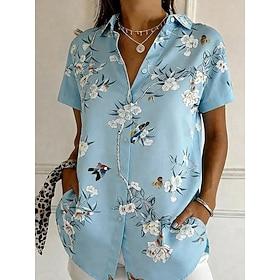 Dame Skjorte Button Down skjorte Casual skjorte Sommertoppe Knapper Trykt mønster Blomstret Grafisk Årgang Stilfuld Moderne Kortærmet Krave Lange toppe Daglig