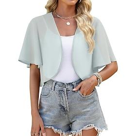 Women's Wrap Bolero Shrug Mother's Wraps Bridal's Wraps Elegant Ladies Formal Style Short Sleeve Chiffon Wedding Wraps With Pure Color For Daily Spring  Summer