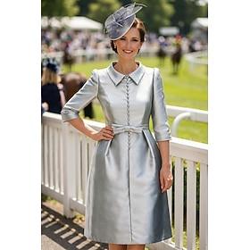 Sheath Column Knee Length Party Dress Cocktail Dress Wedding Guest Dress Mother of the Bride Dress 3/4 Length Sleeve Shirt Collar Elegant Minimalist Wedding Gu