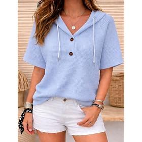 Dame Skjorte Vaffelskjorte Bluse Patchwork Knapper Helfarve Vanlig Elegant Stilfuld Klassisk Uden ærmer Kortærmet Hætte Almindelige toppe Afslappet Daglig Feri