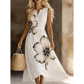 Women's Midi Dress Casual Dress Elegant Vacation Vintage Regular Fit Floral Sleeveless V Neck Blue White Red Summer Spring