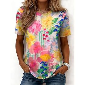 Women's T Shirt Print Floral Graphic Fashion Stylish Classic Short Sleeve Crew Neck Regular Tops Casual Daily Weekend Blue Pink Purple Green Summer Spring