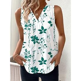 Dame Tanktop Blomstret Grafisk Planter Elegant Årgang Stilfuld Uden ærmer V-hals Lange toppe Strand bryllup Afslappet Daglig Lysegrøn Sommer Forår