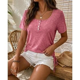 Women's Tank Top Tassel Asymmetrical Solid Color Plain Stylish Basic Classic Short Sleeve U Neck Regular Tops Daily Black Dusty Rose Summer Spring