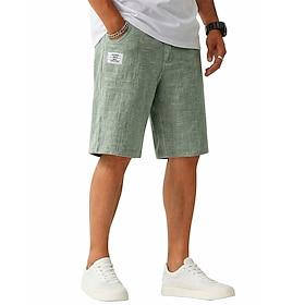Men's Shorts Linen Shorts Summer Shorts Casual Shorts Drawstring Elastic Waist Plain Lightweight Breathable Knee Length Daily Outdoor Holiday Vacation Fashion
