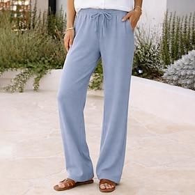 Dame Bukser Casual bukser Vaffelbukser Ferie Mode Basale Fuld længde Høj Talje Helfarve Vanlig Snørelukning Lomme Elastisk talje Komfort Blød Åndbart Mikroelas