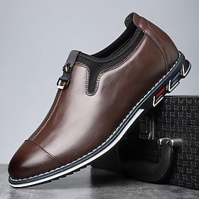 Men's Brown Faux Leather Slip-On Shoes with Minimalist Plain-Toe Design and Decorative Sole, Classic Formal Loafers for Businessmen and Mature Men, Ideal for O