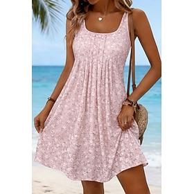 Women's Mini Dress Sundress A Line Dress Summer Dress Strapless Dress Vacation Casual Beach Beach Loose Fit Floral Graphic Sleeveless U Neck Blue Yellow Pink S