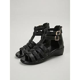 Women's Black Gladiator Sandals – Wedge Heel Strappy Sandals with Adjustable Buckle Straps, Stylish Summer Shoes for Travel, Outdoor  Daily Wear