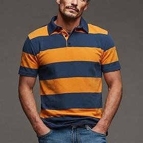Herre Horisontale strimler Rugby Polo Kortærmet Polo skjorter Knaphul Afslappet atletiktøj Dagligdagstøj 3D-udskrivning Knapper Forår sommer Rød Orange Grøn