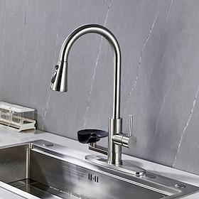Køkkenarmatur med sæbedispenser: Køkkenarmatur i rustfrit stål 304 med udtrækssprøjte, 3 tilstande, enkeltgrebs blandingsbatterier med høj bue til vask, autoca