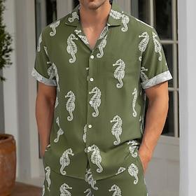 Men's Seahorse Sea Creatures Summer Hawaiian Shirt Tropical Shirts Aloha Shirt Short Sleeve Hawaiian Vacation Holiday Beach Wear Summer Spring Turndown 3D Prin