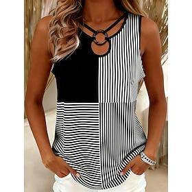Dame Øjetop Tunika Tanktop Snørehul Grafisk Geometrisk Stribet Stilfuld Klassisk Uden ærmer Asymetrisk Almindelige toppe Afslappet Daglig Sort Sommer Forår