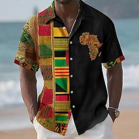Juneteenth Men's Tribal Map Ethic / African Shirt Summer Shirt Button Up Shirt Short Sleeve Vintage Retro Holiday Summer Spring Turndown 3D Print Collared Shir