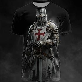 Herre Tempelriddere Korsfarer Middelalderrustning Rødt Kors Vintage Gotisk Heroisk T-shirt Heldækkende Print Normal Pasform Afslappet Daglig Streetwear Designe