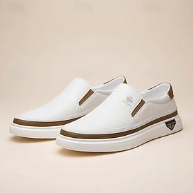Men's White Slip-On Loafers – Lightweight Faux Leather Shoes with Cushioned Sole for Casual and Everyday Wear