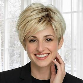 Moderne kort pixie syntetisk paryk til kvinder - platinblond med subtile lag og tekstureret volumen