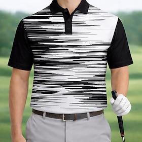 Herre Golf Linje Sports polo shirts Kortærmet Polo skjorter Skjorter med krave Afslappet atletiktøj Dagligdagstøj 3D-udskrivning Knapper Sommer Forår Blå Lilla