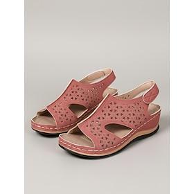 Women's Dusty Pink Cutout Sandals, Breathable Floral Hollow-Out Sandals, Adjustable Strap Comfortable Casual Footwear for Vacation, Shopping  Garden Outings
