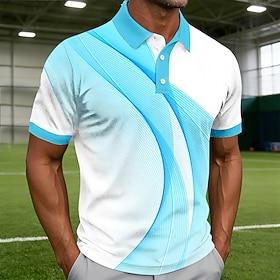 Men's Geometic Line Polo Shirts Short Sleeve Polo Shirts Collared Shirts Casual Athleisure Daily Wear 3D Print Buttons Spring  Summer Blue Purple Gray