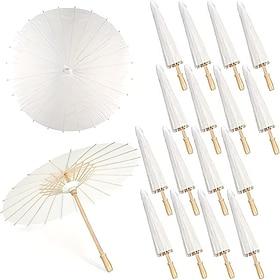 3-delte 23,62 hvide papirparaplyer, klassisk stil med træhåndtag, manuel åbning, UV-beskyttelse, ideel til bryllupper, fotografering, cosplay, fester strandind