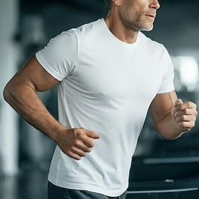 Herre T-shirt Tee Top Kortærmet Rund hals Sommer Forår Alle årstider Vanlig Afslappet Atletik Hurtigtørrende Tynd Ren Afslappet Daglig Sport Lyseblå Sort Hvid