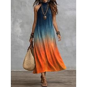 Women's Maxi Dress Casual Dress Chiffon Dress Swing Dress Boho Chic Dresses Bohemia Vacation Tropical Beach Holiday Date Loose Fit Ombre Graphic Sleeveless Hal