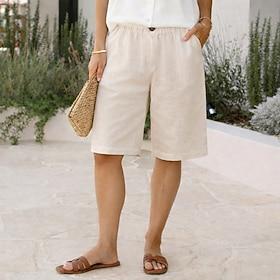 Dame Bermuda shorts Shorts i bomuldshør Shorts Hængende Shorts Ferie Mode Basale Knælængde Medium Talje Helfarve Vanlig Lomme Elastisk talje Komfort Letvægt Bl