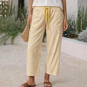 Dame Bukser Sommerbukser Posede bukser Strandbukser Ferie Mode Basale Fuld længde Høj Talje Stribet Snørelukning Lomme Elastisk talje Komfort Blød Åndbart Uela
