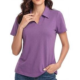 Dame T-shirt Tee Top Helfarve Elegant Mode Klassisk Kortærmet V-hals Krave Almindelige toppe Daglig I-byen-tøj Formel beklædning Lyserød Lilla Grøn Sommer Forå