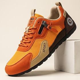 Herre orange casual sneakers med snørebånd, lette komfortsko, åndbare sportssko, casual fodtøj til daglig brug, rejser, udendørs fritid, weekendaktiviteter og