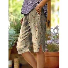 Dame Bermuda shorts Shorts i bomuldshør Ferie Årgang kystnære bedstemor-stil Knælængde Medium Talje Blomstret Grafisk Trykt mønster Komfort Bekvem Åndbart Uela