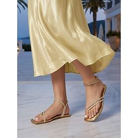 Elegante flade sandaler til kvinder – gyldne sommersko med remme til ferien aftenarrangementer